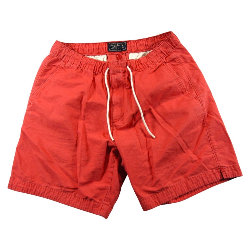 Abercrombie Fitch Mens Pull On Shorts M x 8‎ Red 100% Cotton Drawstring Pockets